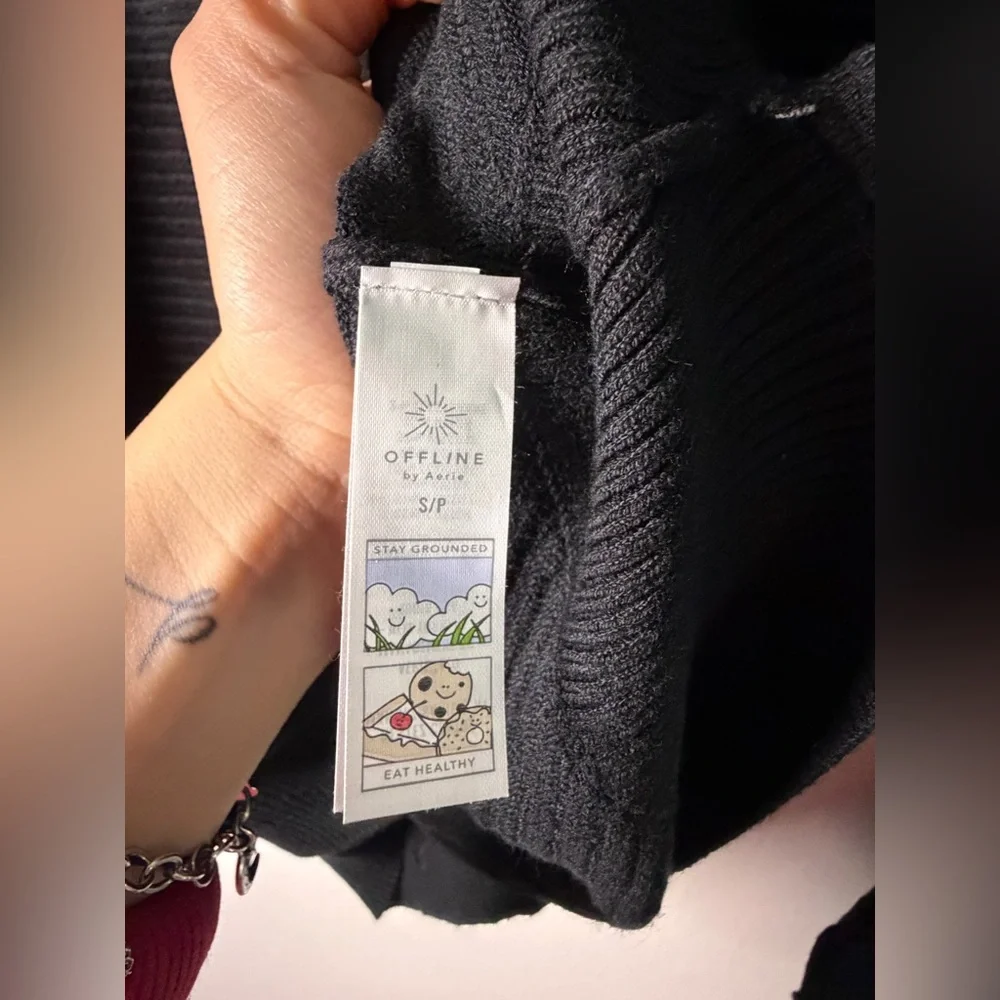 Aerie Offlinedrop sweater stretchy Black Sz S Oversized Athleisure Minimalist - Picture 6 of 9